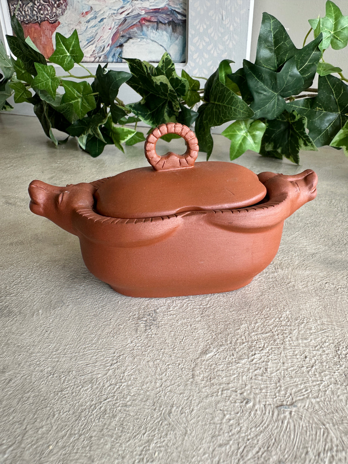 Mini Clay Tokoname ware dish with cow heads