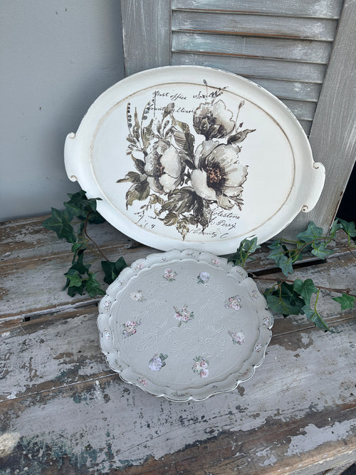 Shabby Chic Parisian Grey round Tray