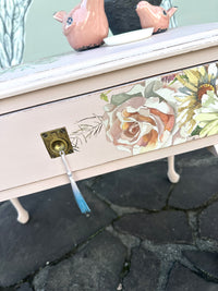 Soft Pink Floral table with handy drawer