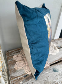 Velvet Cushion Peacock Blue Blue Lady II The Villa Collection
