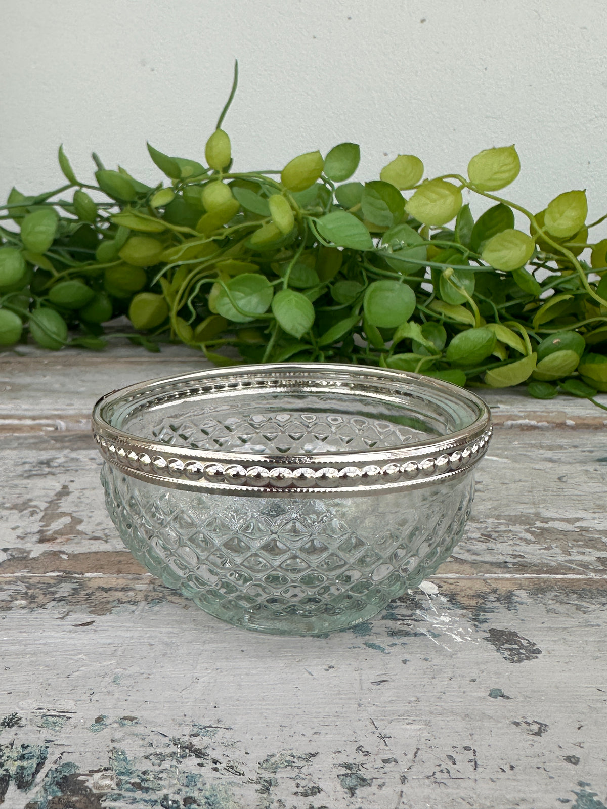 Glass bowl  with silver edging