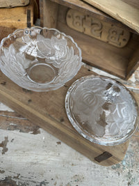 Glass lidded rose dish