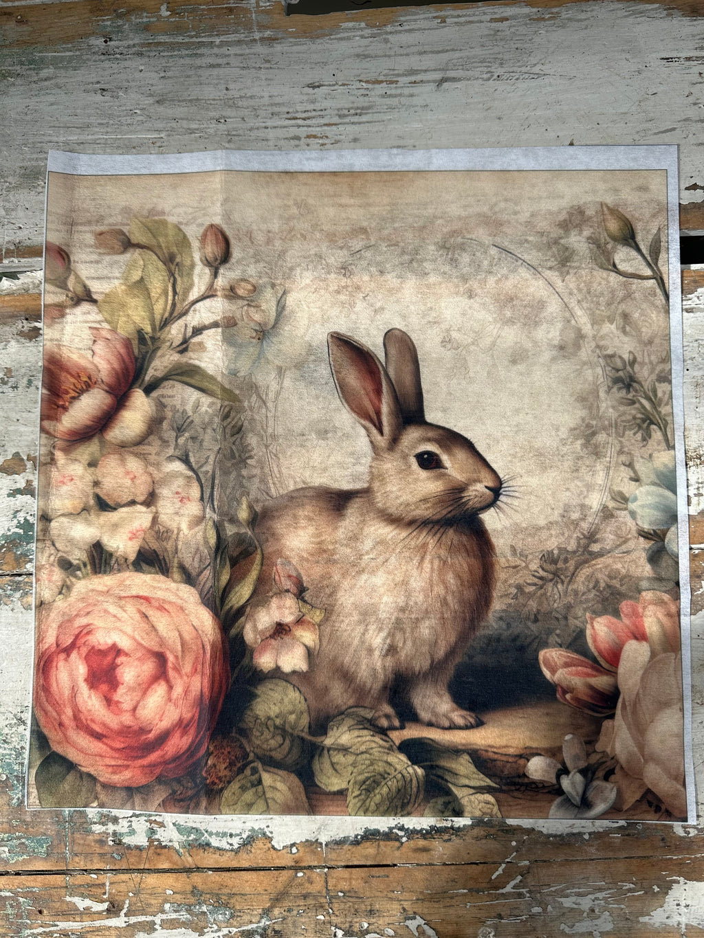 Bunny with Rose Paper for Decoupage square