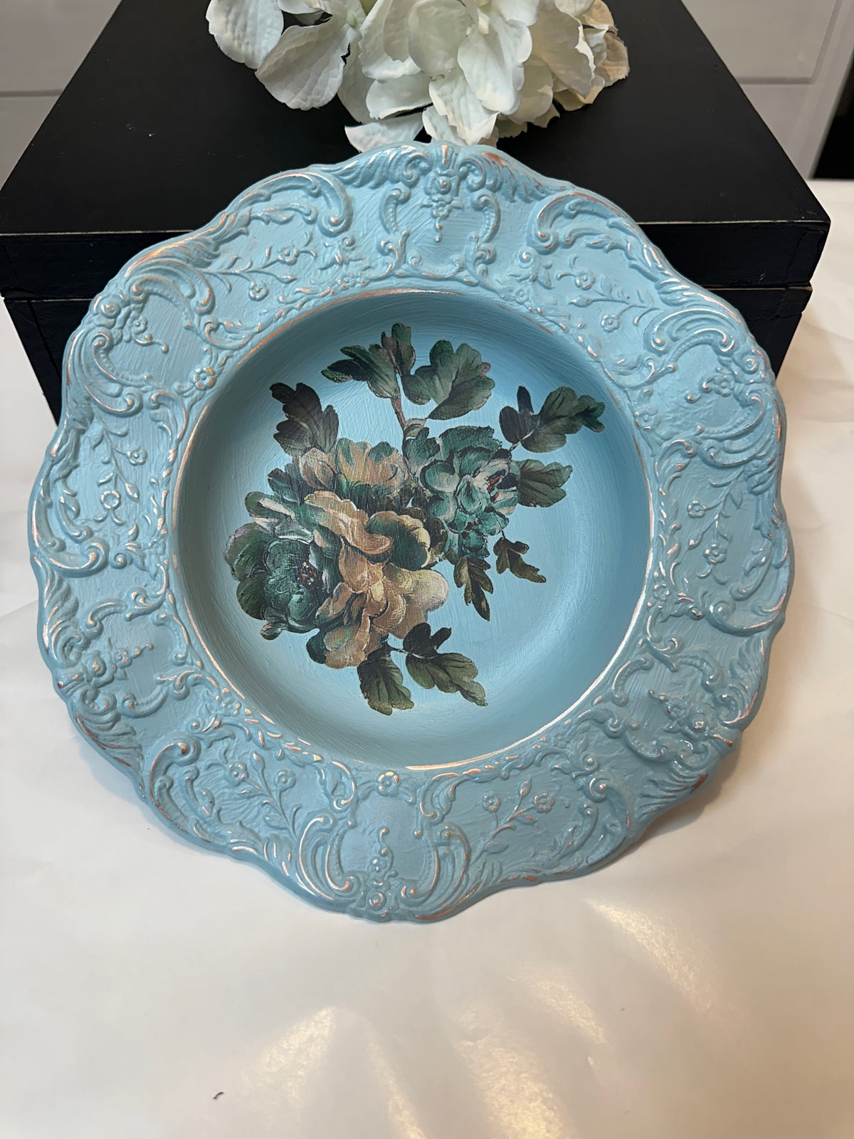 Blue with Floral silverplate dish