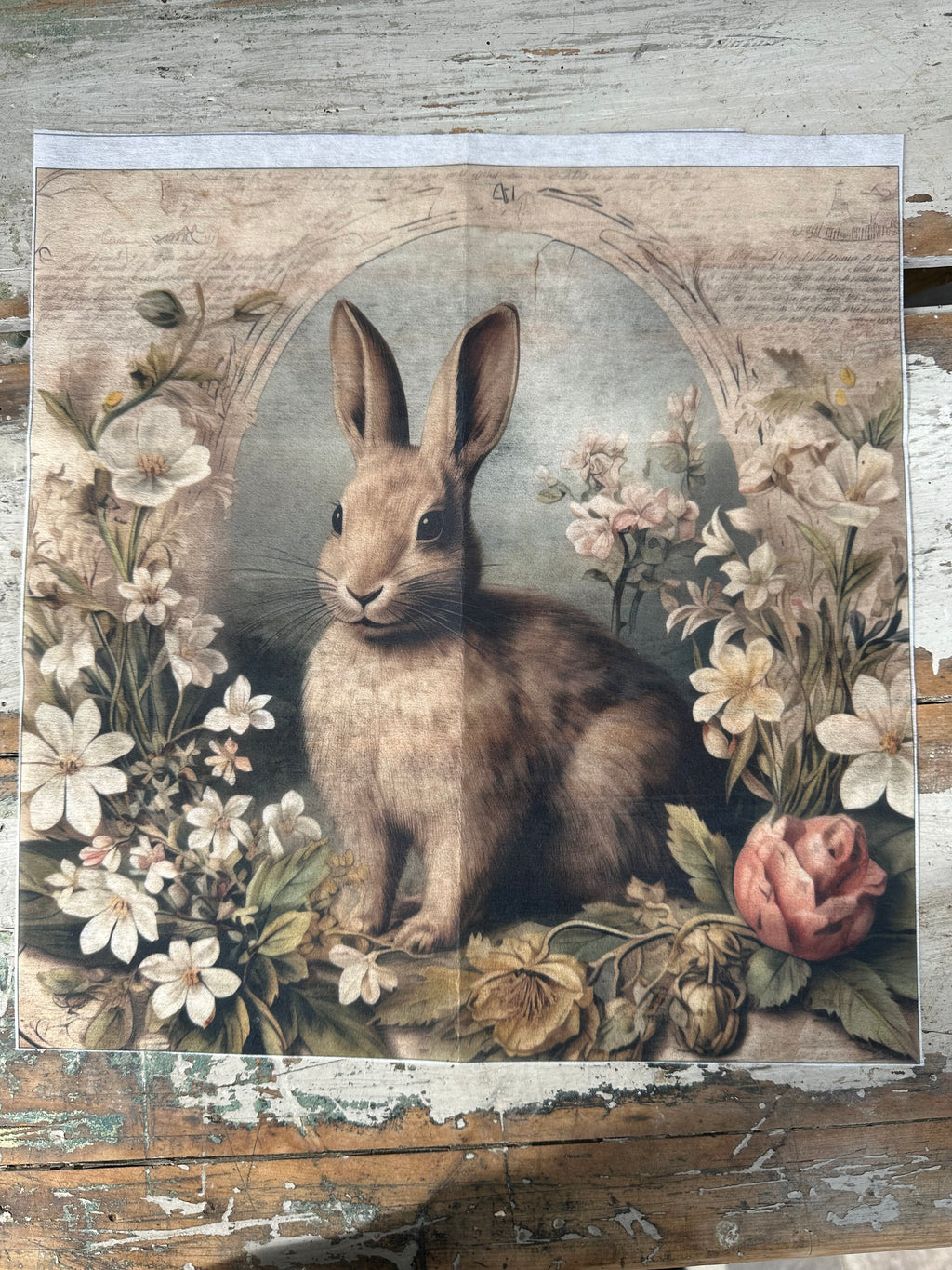 Bunny in Floral Wreath Paper for Decoupage square