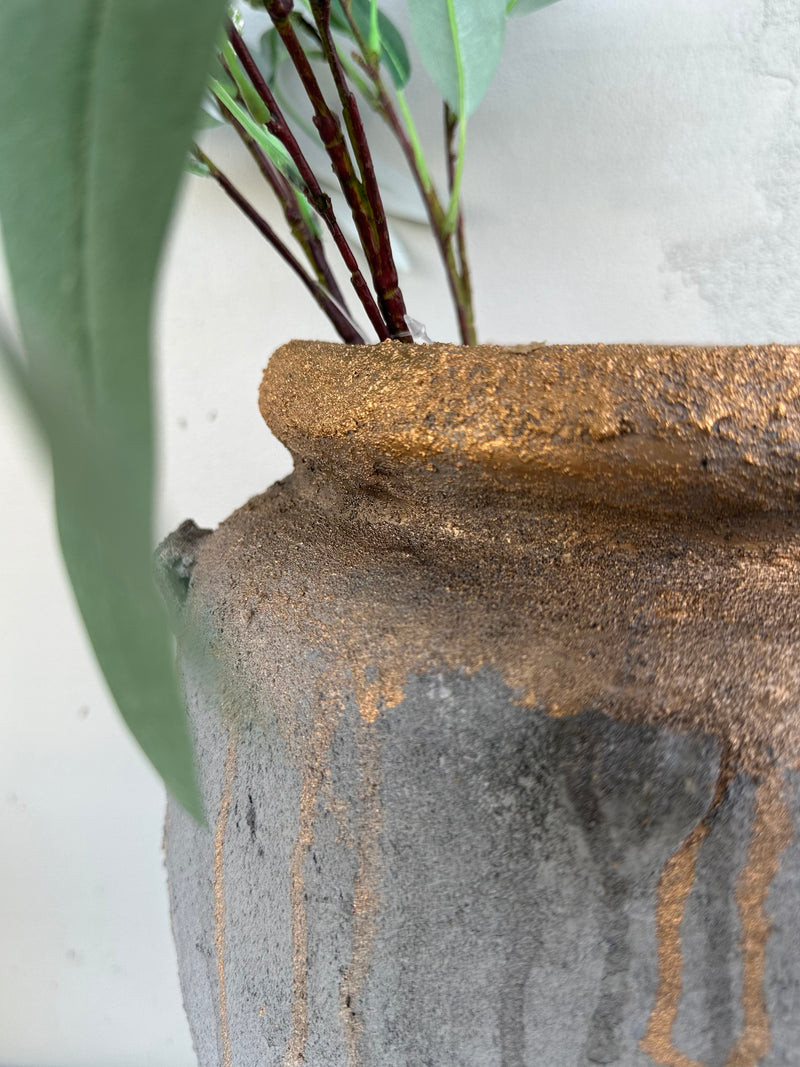 Large Elephant Dust and Bronzed ceramic pot