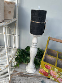 Candle Stick Pedestal tall w milk paint crackle