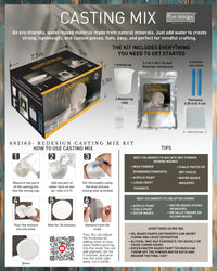 Redesign Casting Mix kit packaging with usage instructions on a wooden surface. Redesign Casting Mix KIT to use with Moulds