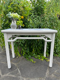 Chunky hall table in white rustic paintwork with tile decoupage top N Z