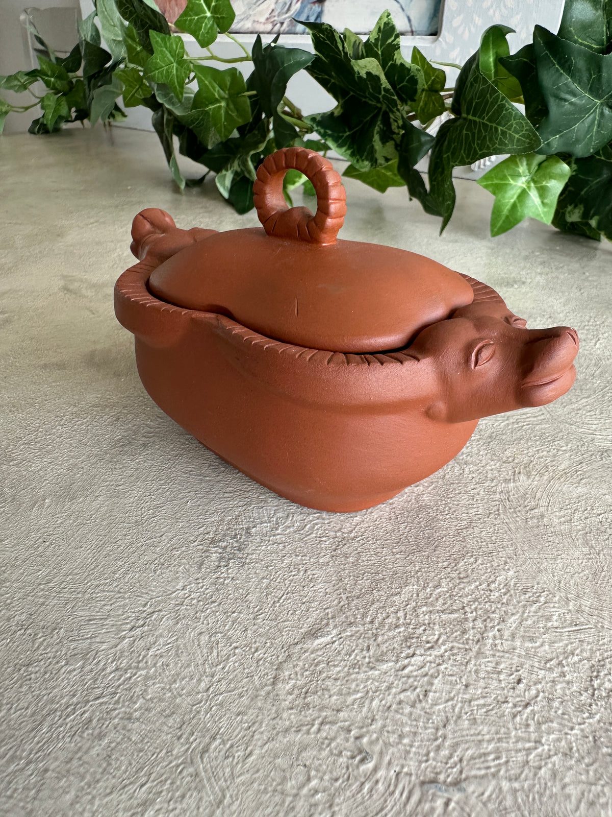 Mini Clay Tokoname ware dish with cow heads