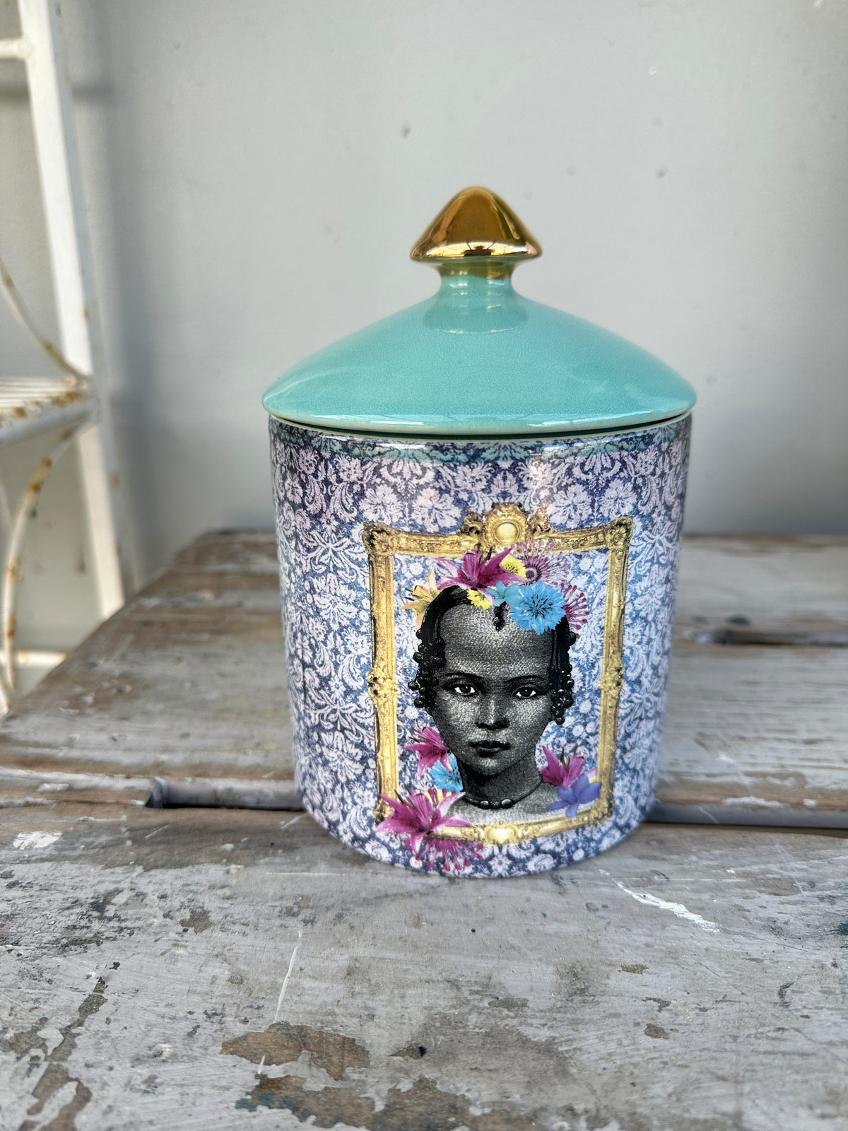 Teal decorative canister