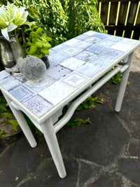 Chunky hall table in white rustic paintwork with tile decoupage top NZ