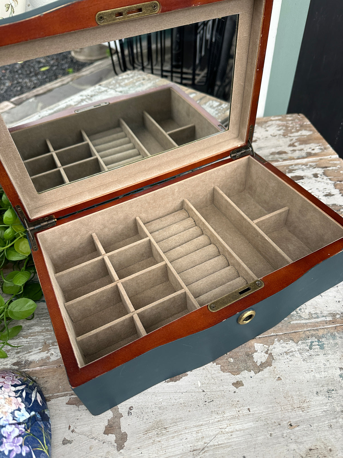 Navy Chestler painted jewellery box