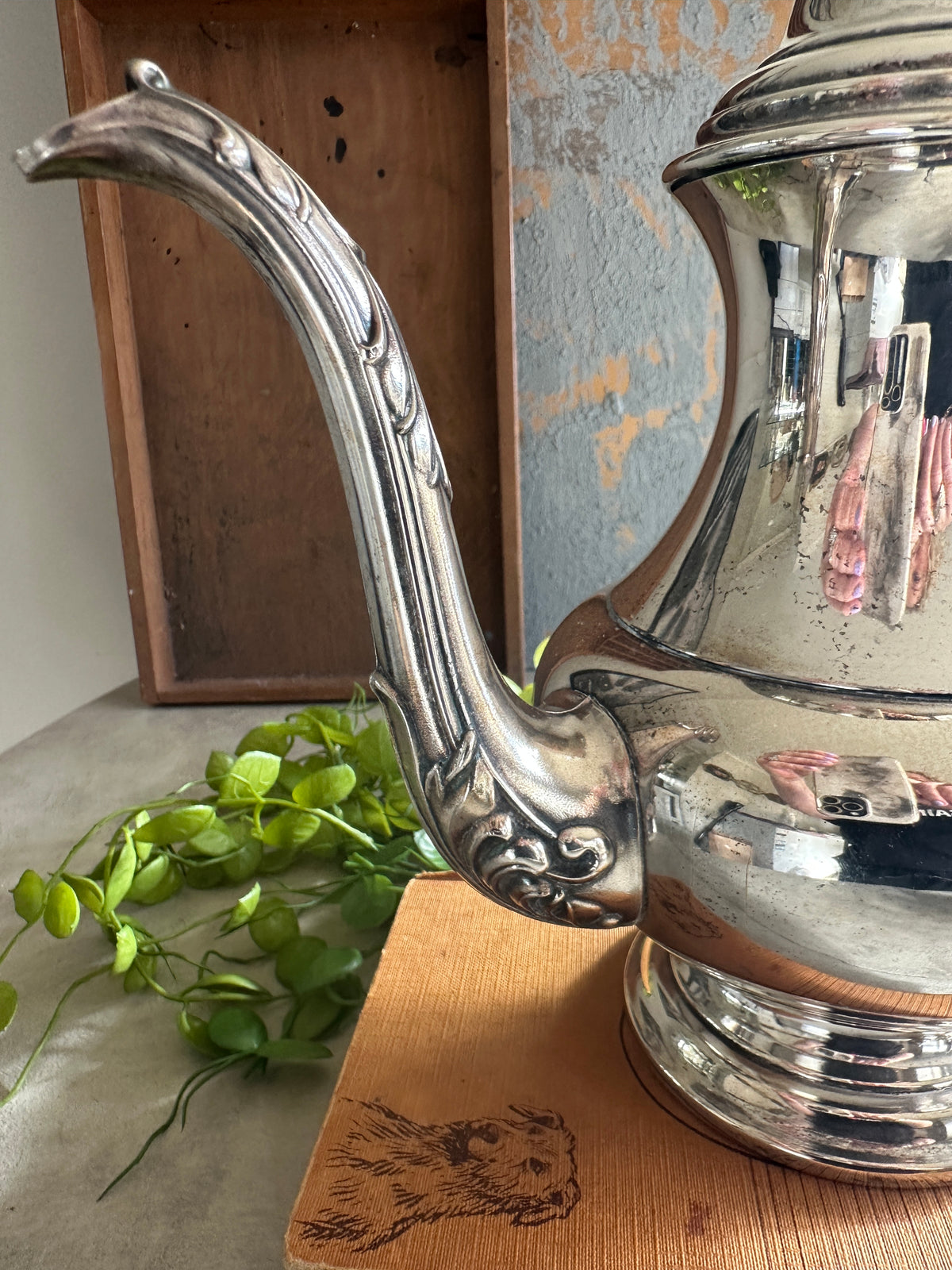 Coffee Pot tall and ornate silver plate oneida