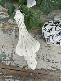 Matt white & silver long bauble 16.5cm
