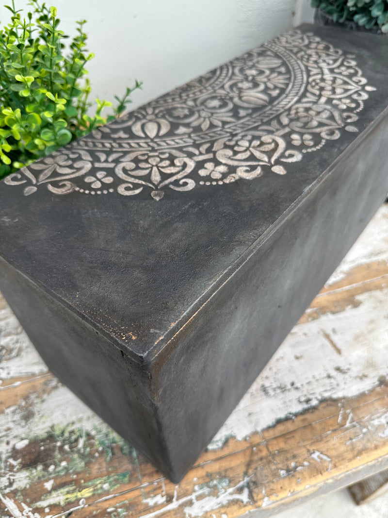Rustic Glam storage box with raised stencil