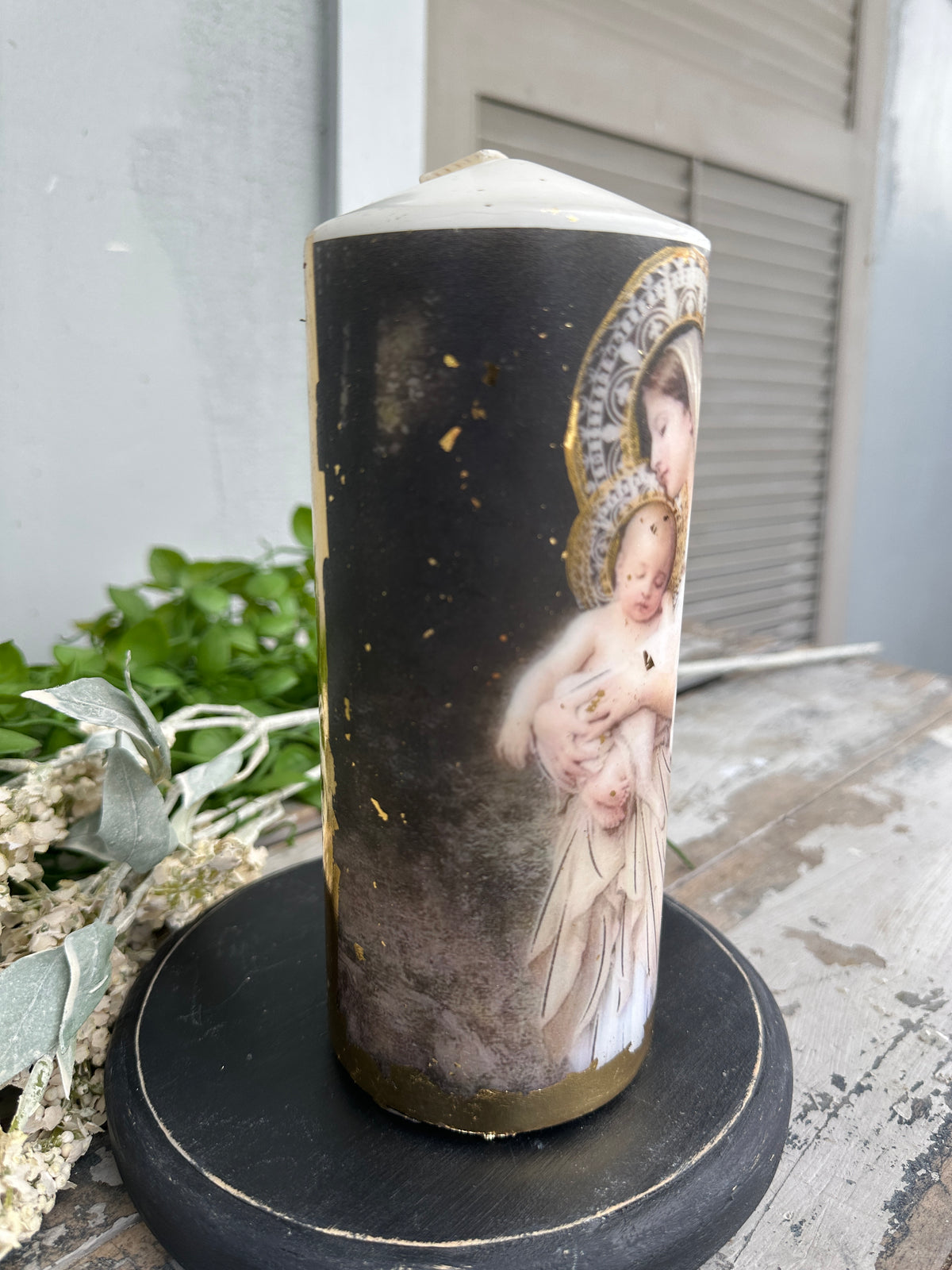 L' innocence Baby and Lamb Candle Tall