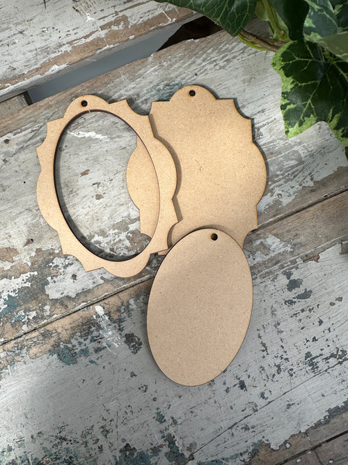 Elegant Oval Frame 3 piece set Blank MDF shape 12cm