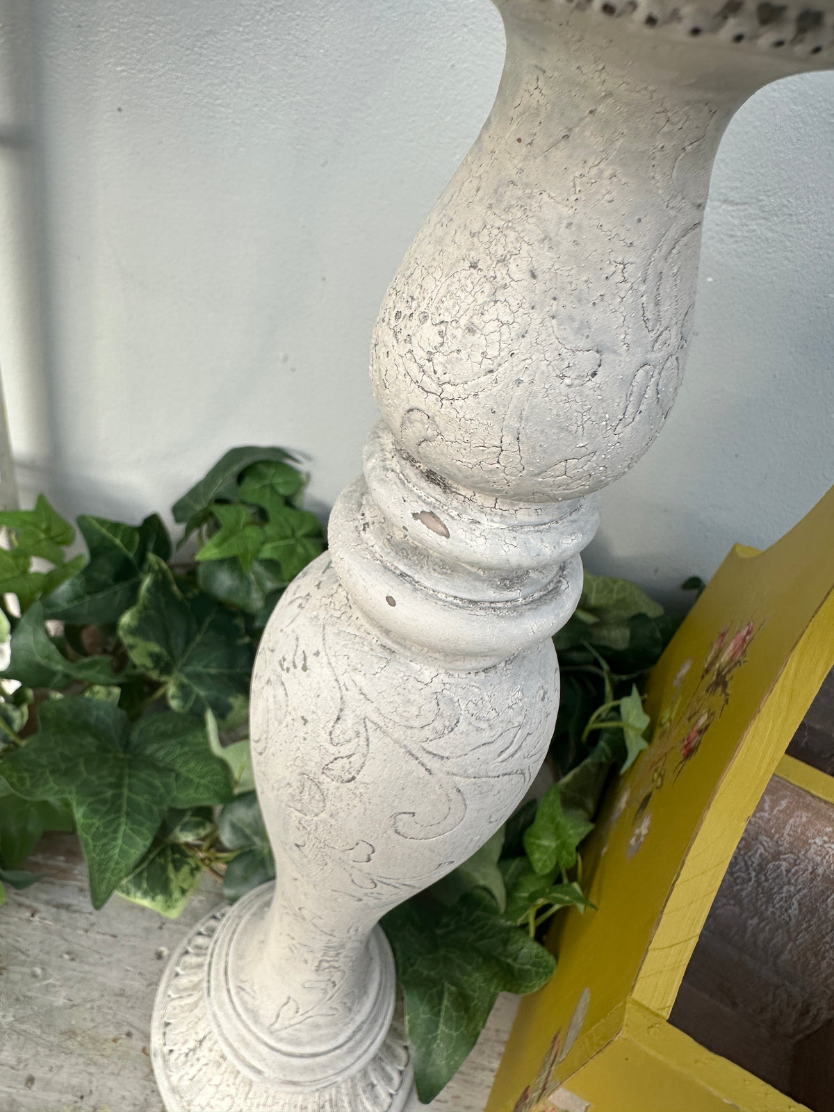 Candle Stick Pedestal tall w milk paint crackle