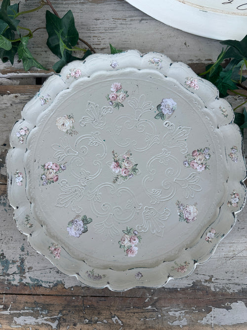 Shabby Chic Parisian Grey round Tray