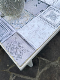 Chunky hall table in white rustic paintwork with tile decoupage top NZ