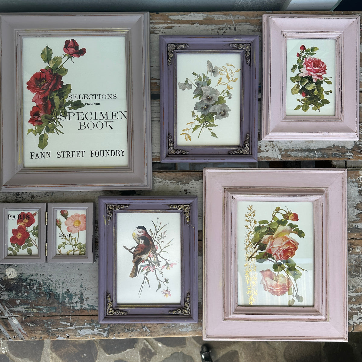 Collection of floral pictures chalk painted