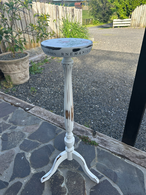 Tall Wooden Stand White & Floral