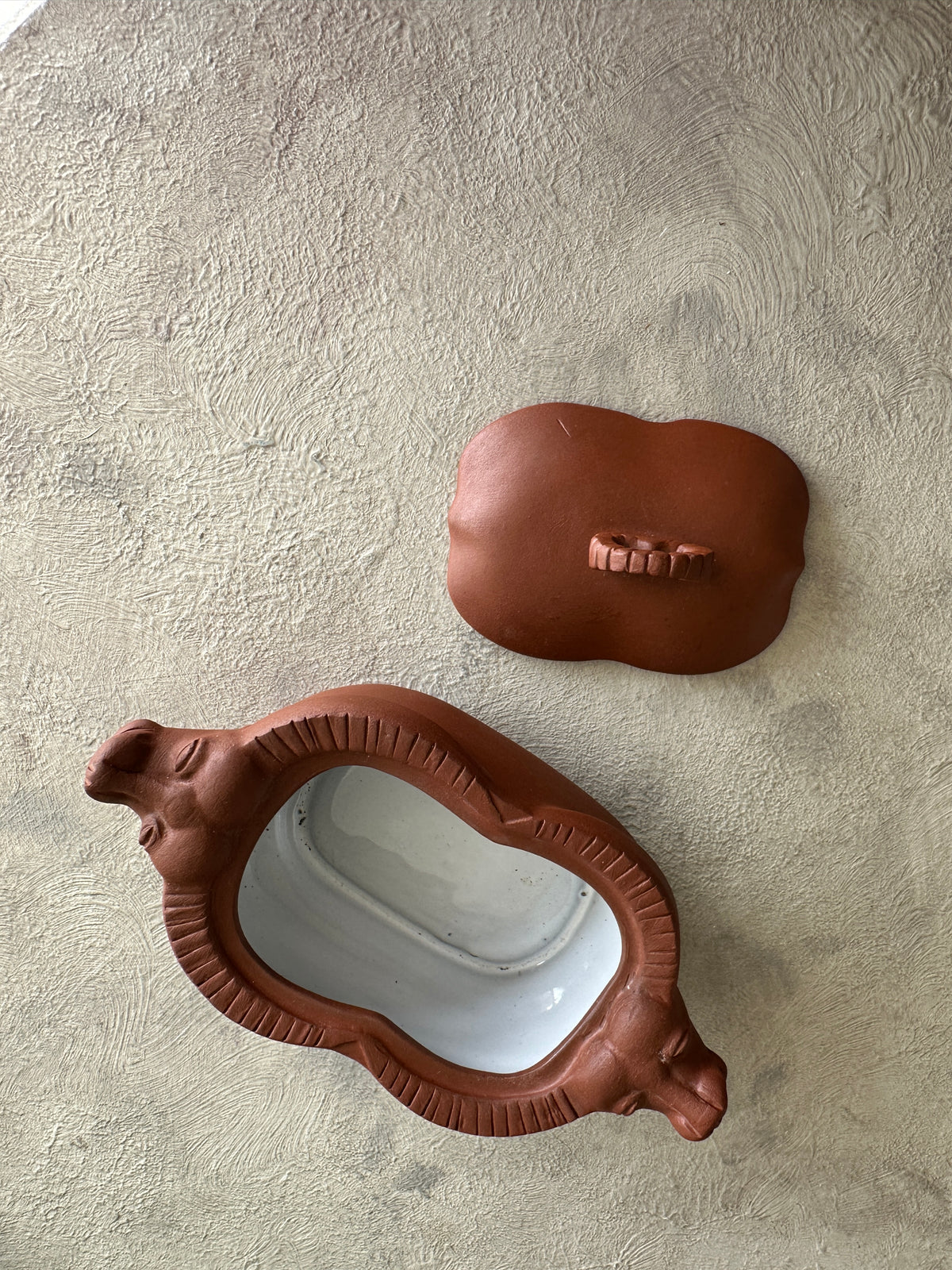 Mini Clay Tokoname ware dish with cow heads