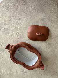 Mini Clay Tokoname ware dish with cow heads