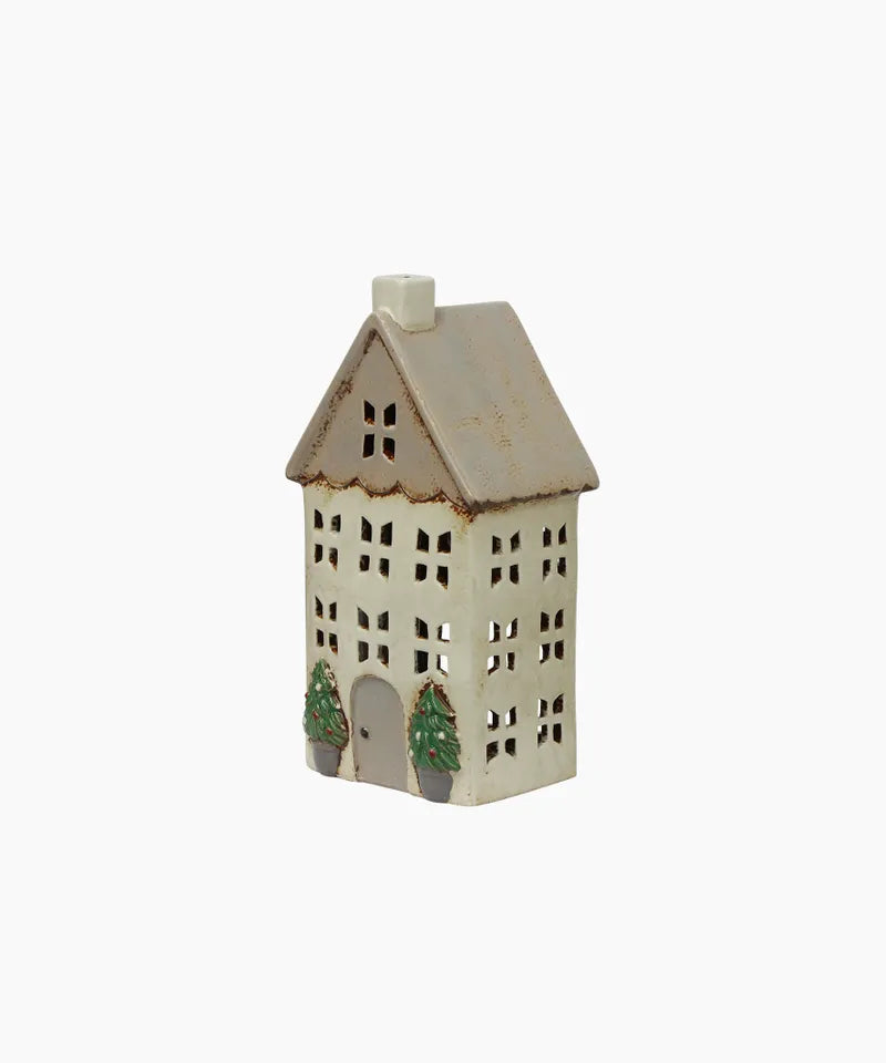 French Country Alsace Tea Light Christmas House Stone with Pots medium