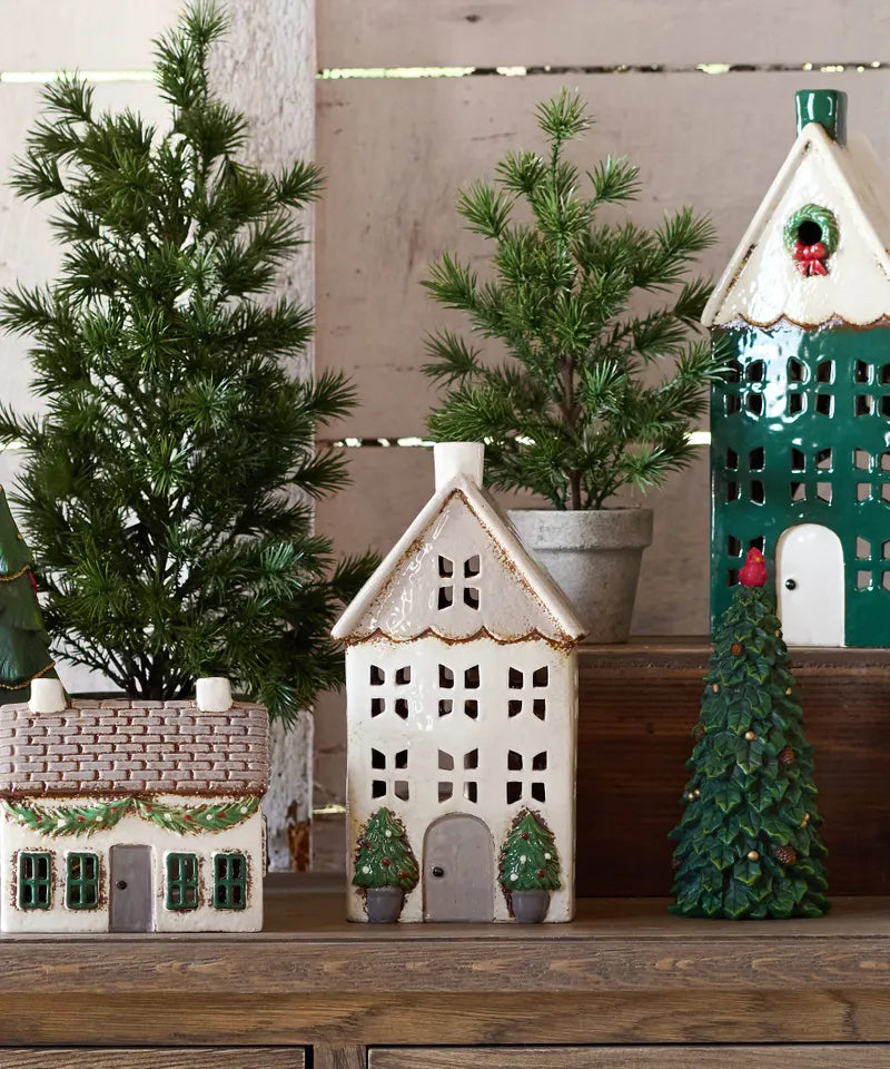 French Country Alsace Tea Light Christmas House Stone with Pots medium