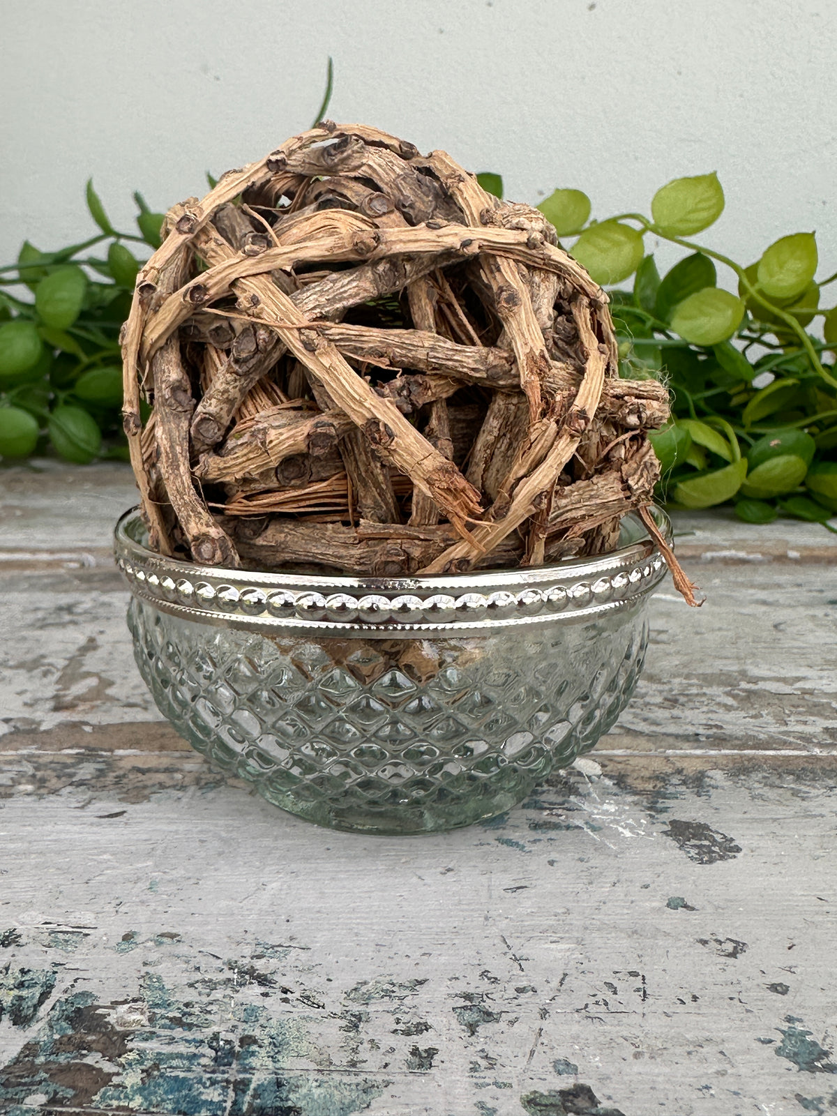 Glass bowl  with silver edging