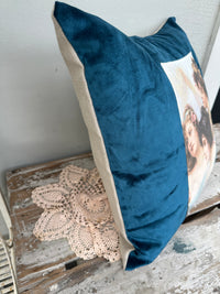 Velvet Cushion Peacock Blue Trois Seours II The Villa Collection