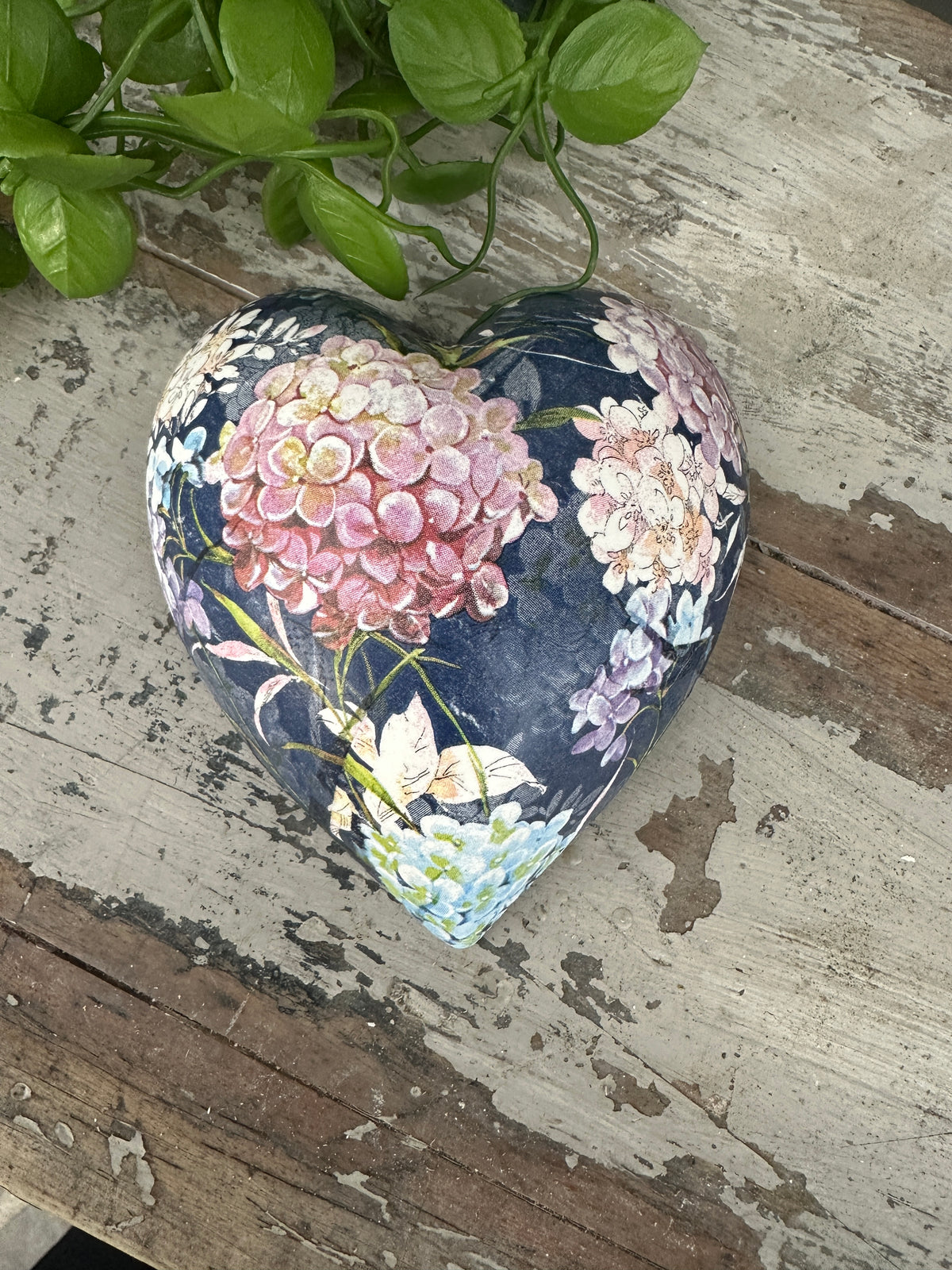 Navy Hydrangea Ceramic Heart