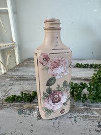 Painted bottle Moa w pink and blue florals