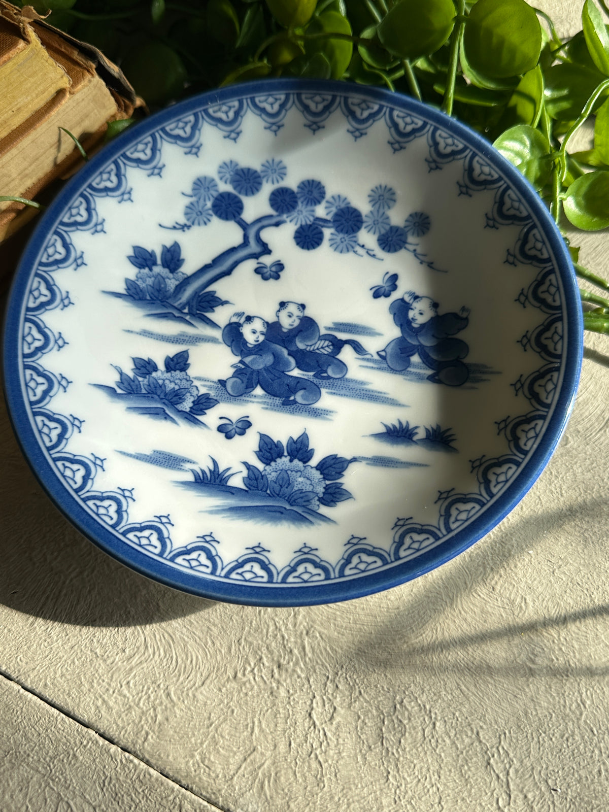 Blue & White Plate with children