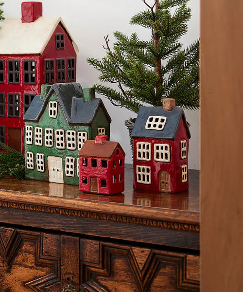 French Country Alsace Tea Light House Navy Roof ya0055