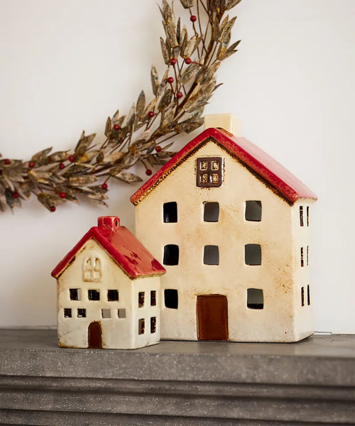 French Country Alsace Tea Light Villa Red White YA0001