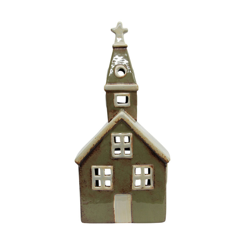 French Country Alsace Tea Light Church Olive Green