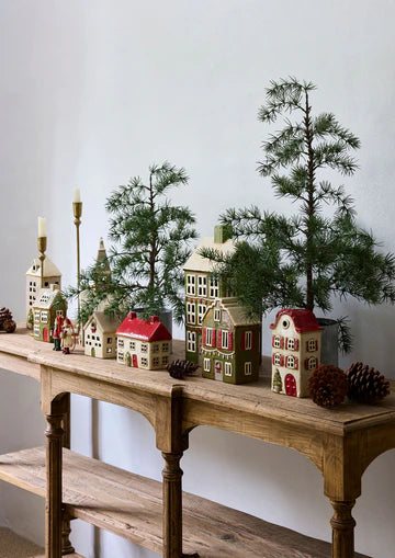 French Country Alsace Tea Light Villa Christmas Stone w Red Shutters