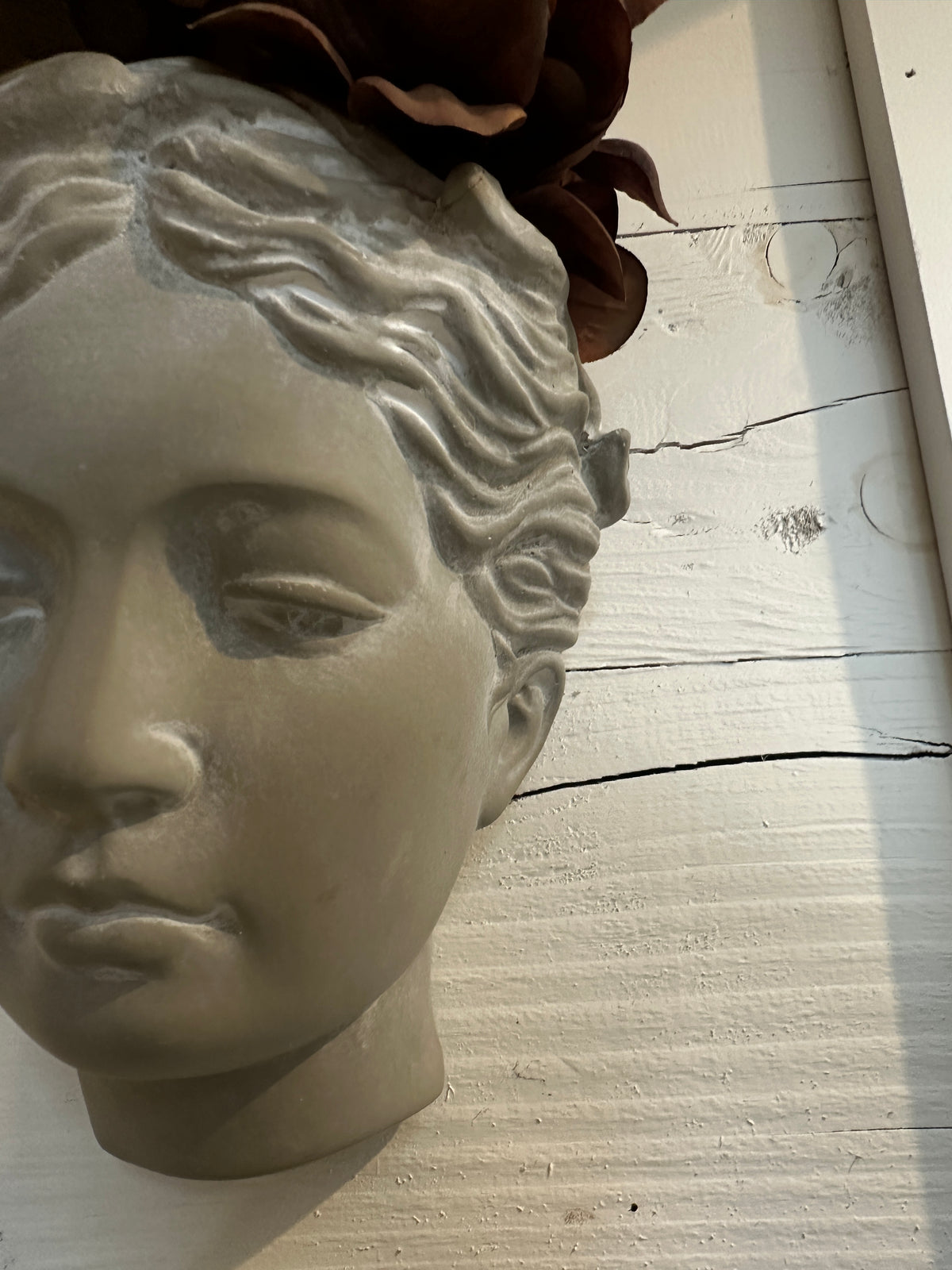 Statue head with detailed facial features Hanging Grecian Lady Head Vase