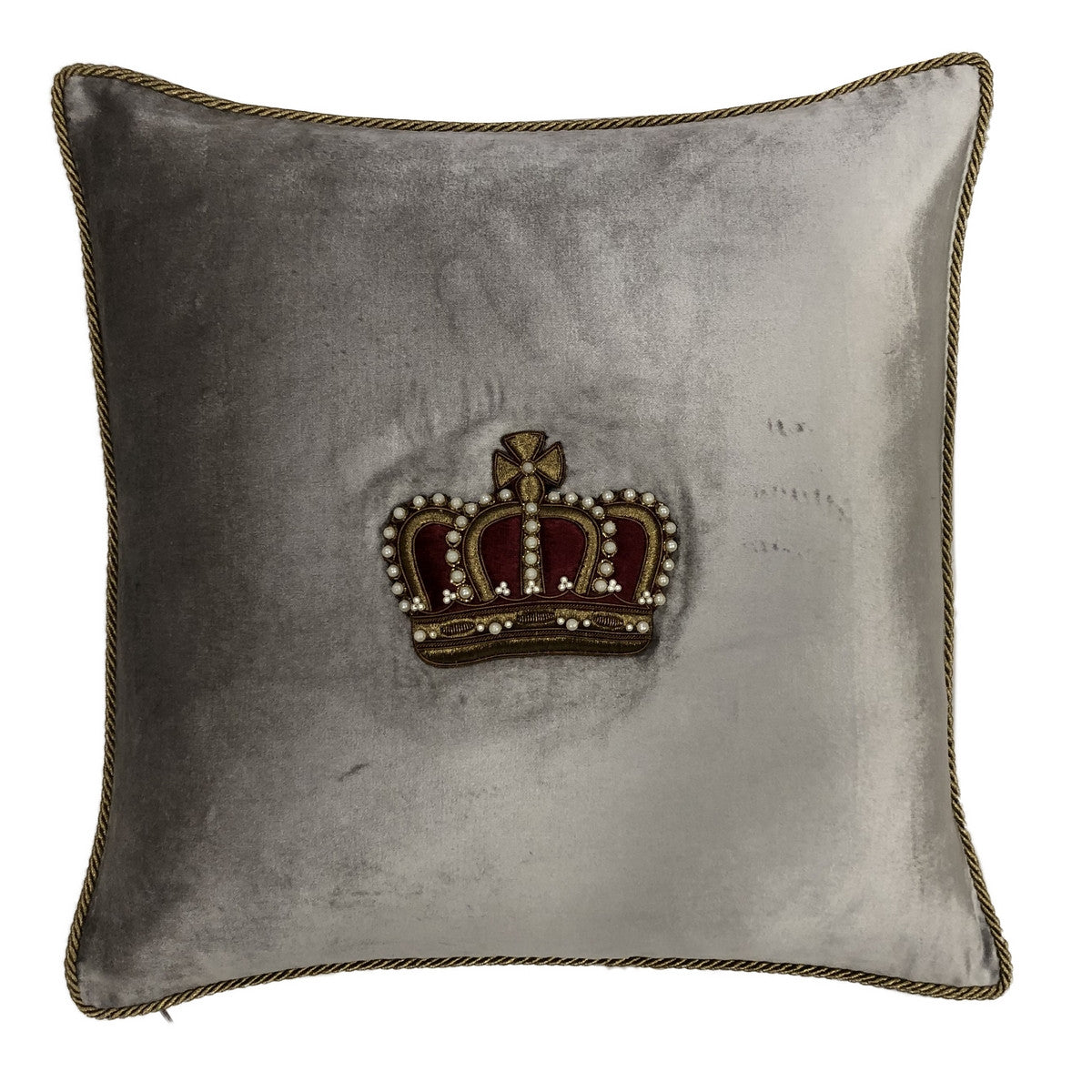 Velvet Cushion Silver with Red Crown French Look incl feather inner CONTACT US FOR COURIER QUOTE