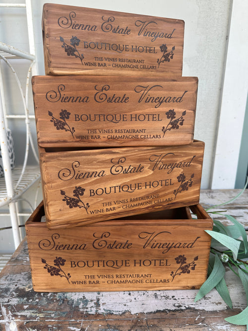 wooden boxes and baskets