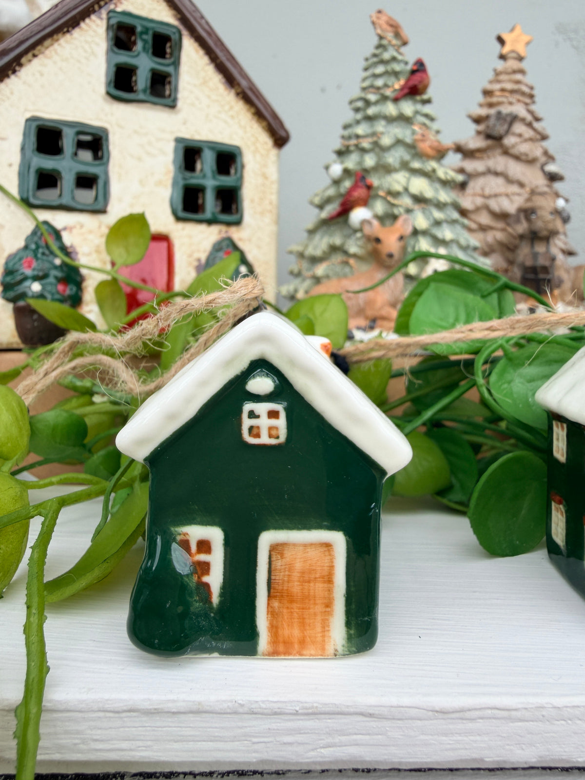 Hanging Mini ceramic village Green houses