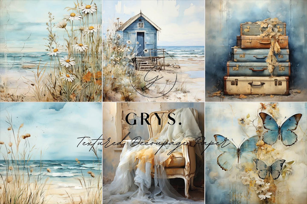 Sixes Set Pale Blue & Beach Paper for Decoupage A1