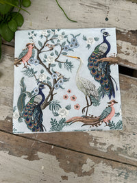 Peacocks & Heron in Garden Blue Napkin for Decoupage