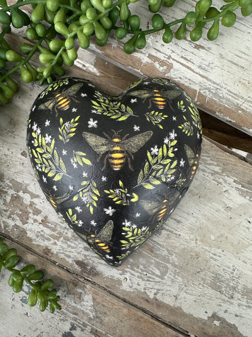 Bees Black Ceramic Heart