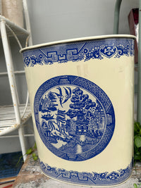 Blue & Cream tin rubbish bin