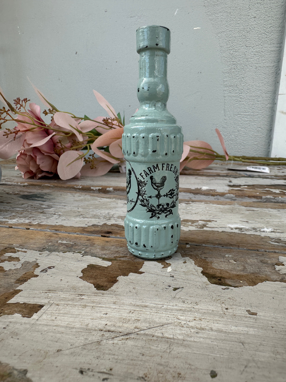 Painted glass bottle French Eggshell Farm Fresh