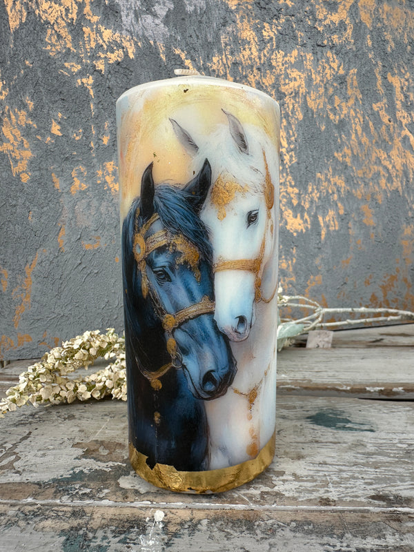 Black & White Horses Candle Tall